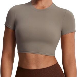 AOXJOX crop work out top shirt size small tan brown driftwood